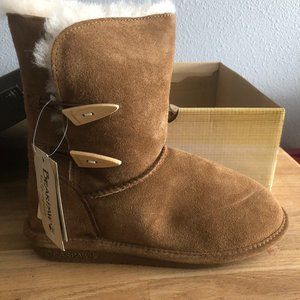 Bearpaw sheepskin wool chestnut button boots ladies 9 NWT